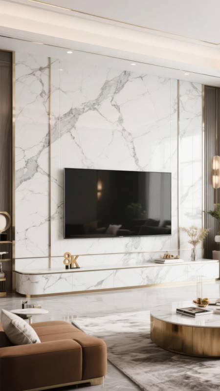 现代客厅大理石电视墙图片