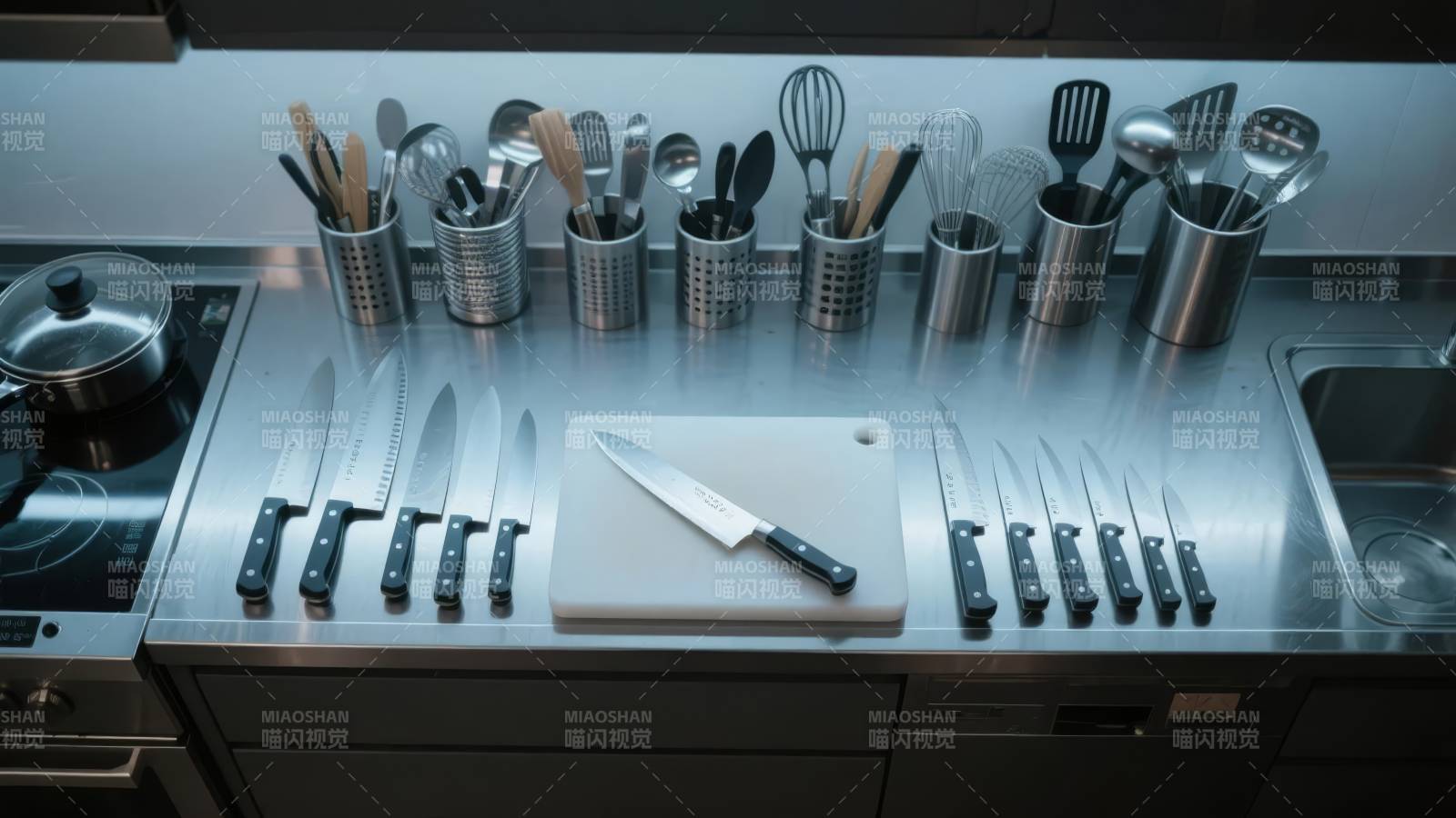 厨房刀具整齐排列图片