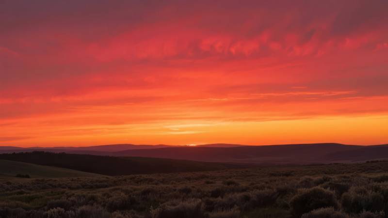 赤霞映山野图片