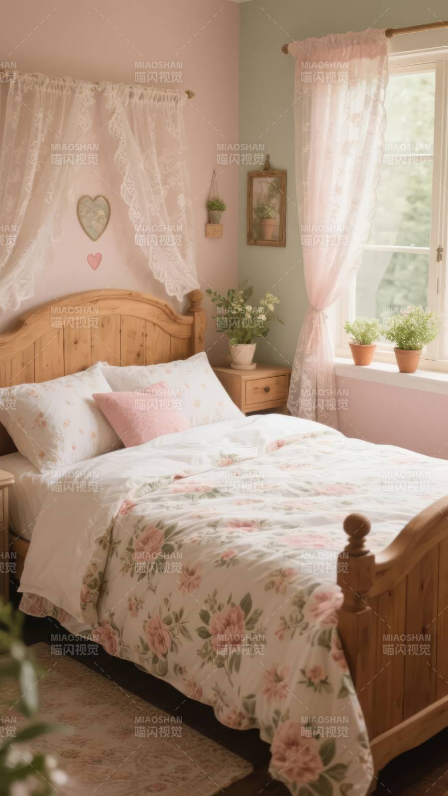 粉色田园卧室图片