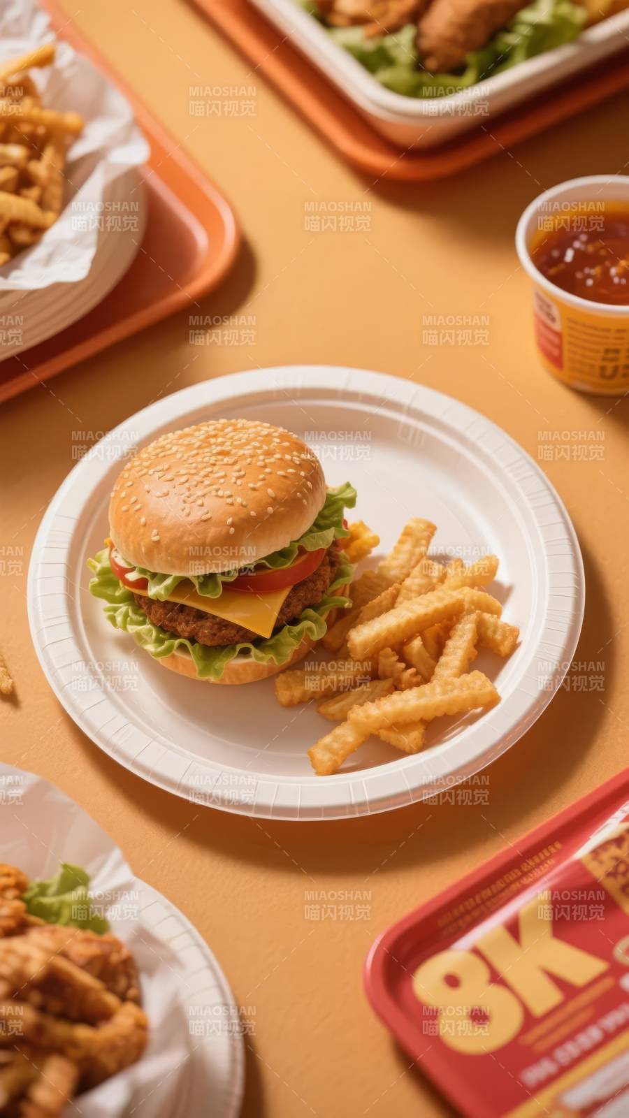 美味汉堡配薯条图片