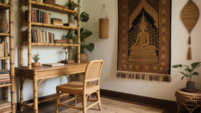 竹制书房静谧一角图片