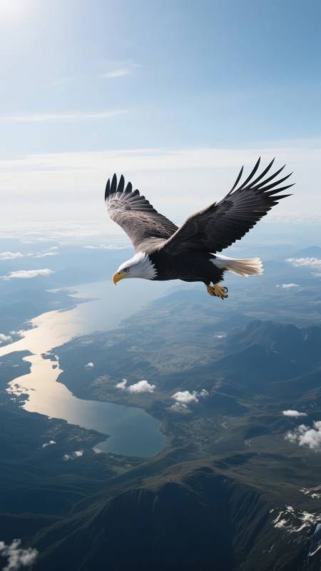 雄鹰翱翔山河间图片