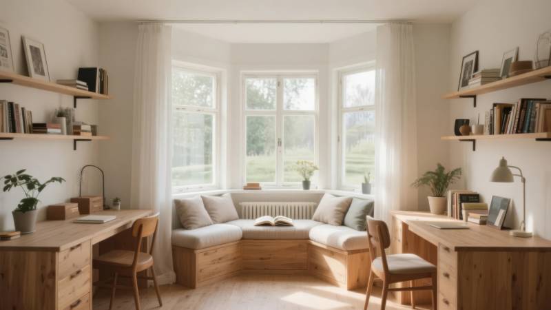 温馨木质书房角落图片