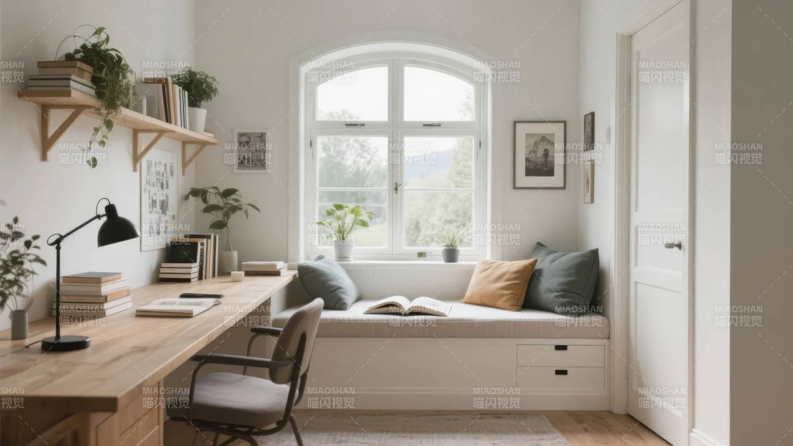 温馨窗边书房一角图片