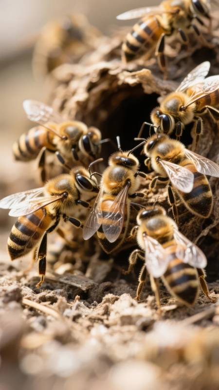 蜜蜂群聚洞口图片