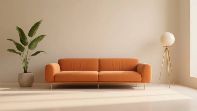 橙色沙发简约客厅图片