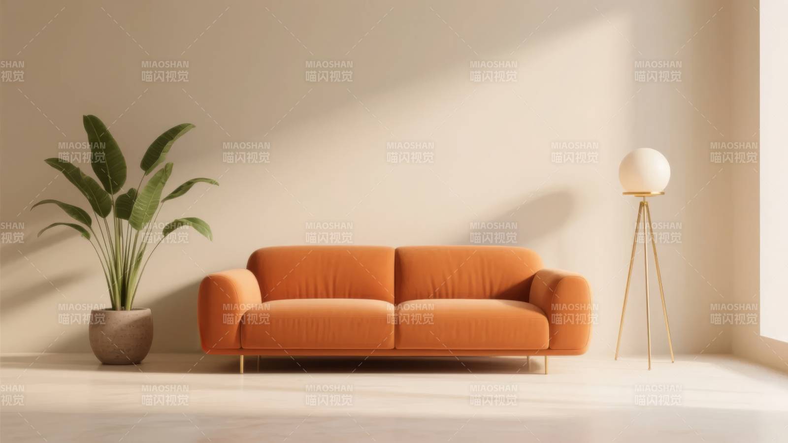 橙色沙发静谧空间图片