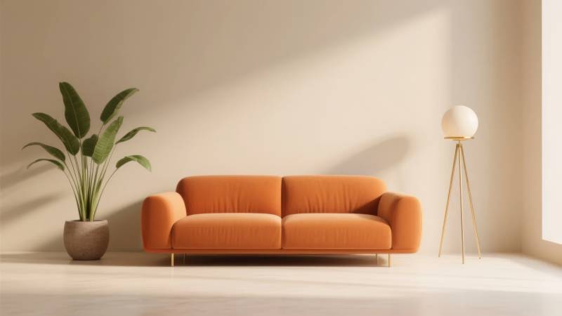 橙色沙发静谧空间图片