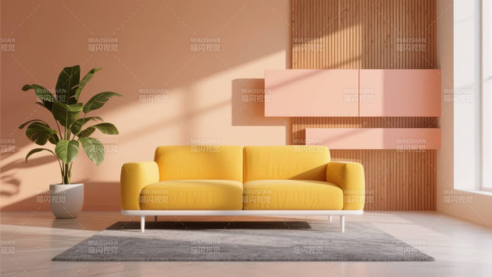 现代客厅黄色沙发图片