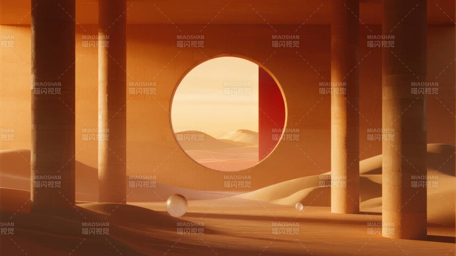 沙漠圆窗日落景图片