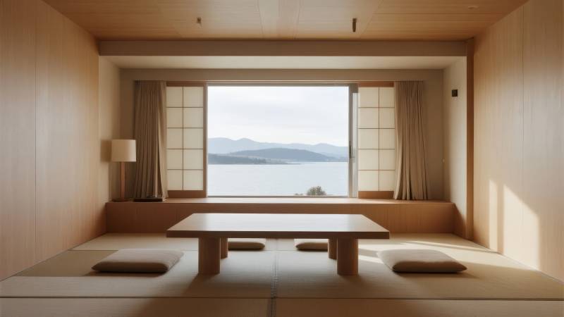 湖景禅意茶室图片