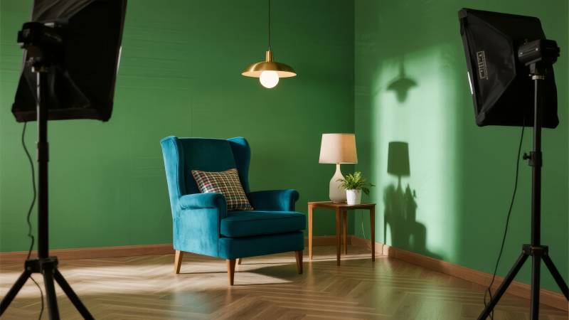 绿墙蓝椅摄影棚图片