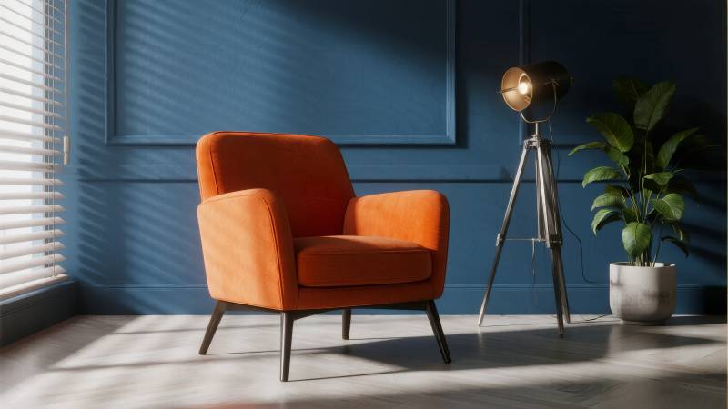 橙色沙发静谧角落图片