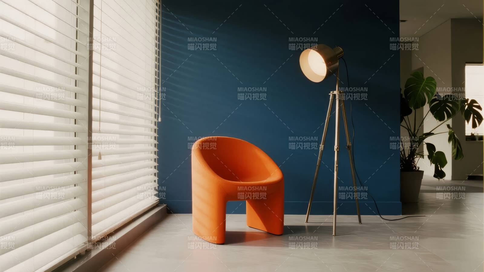 橙色椅子与落地灯图片