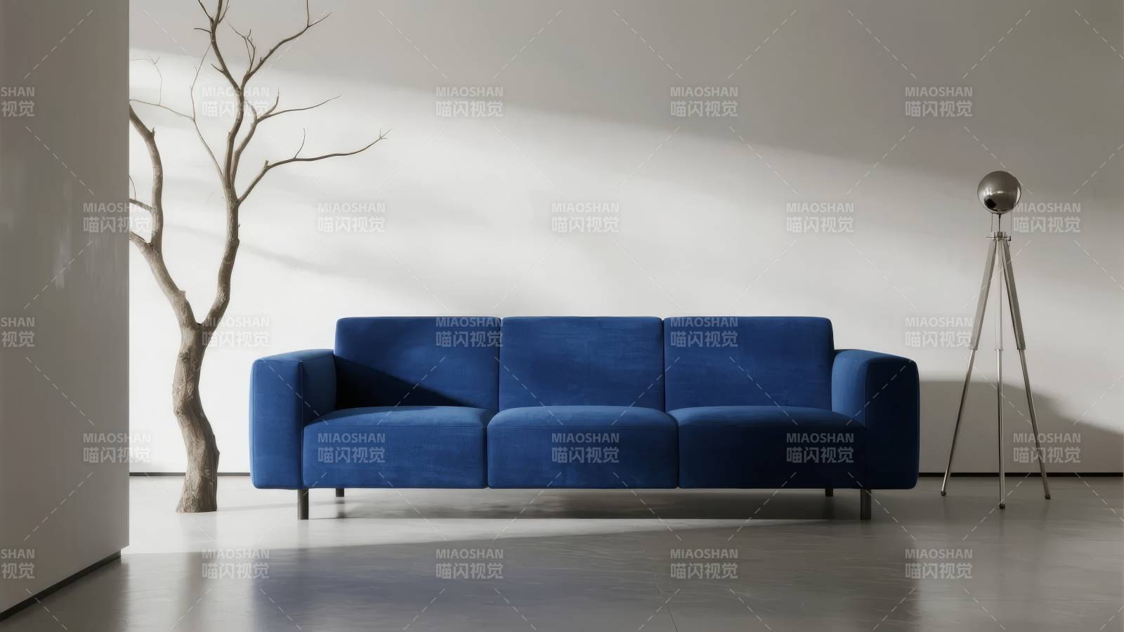 蓝色沙发静谧空间图片