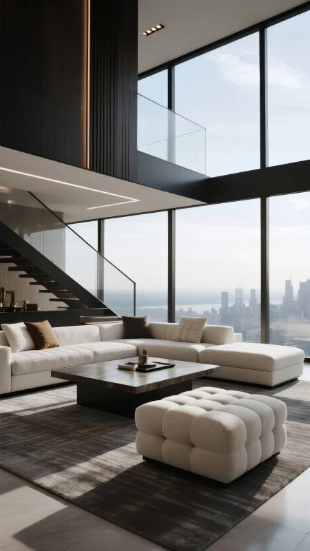 现代都市客厅全景图片