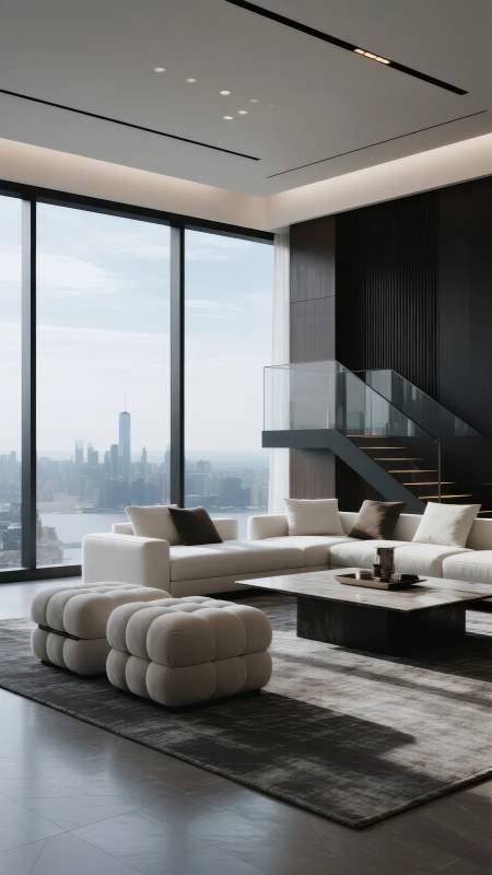 现代都市客厅全景图片