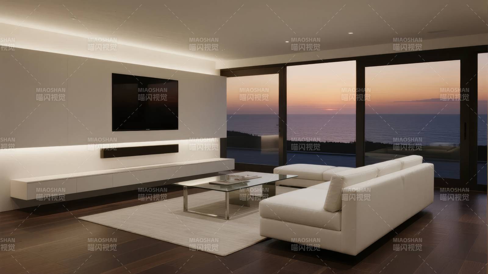 现代客厅海景夜色图片