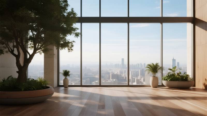 城市天际线窗景图片