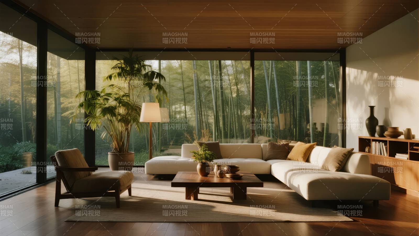 现代客厅竹林景图片