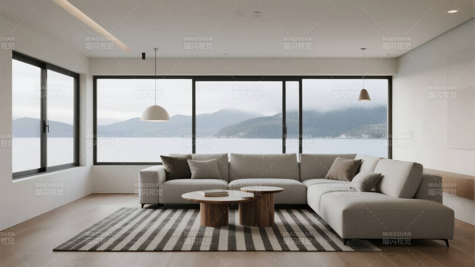 现代客厅湖景图图片