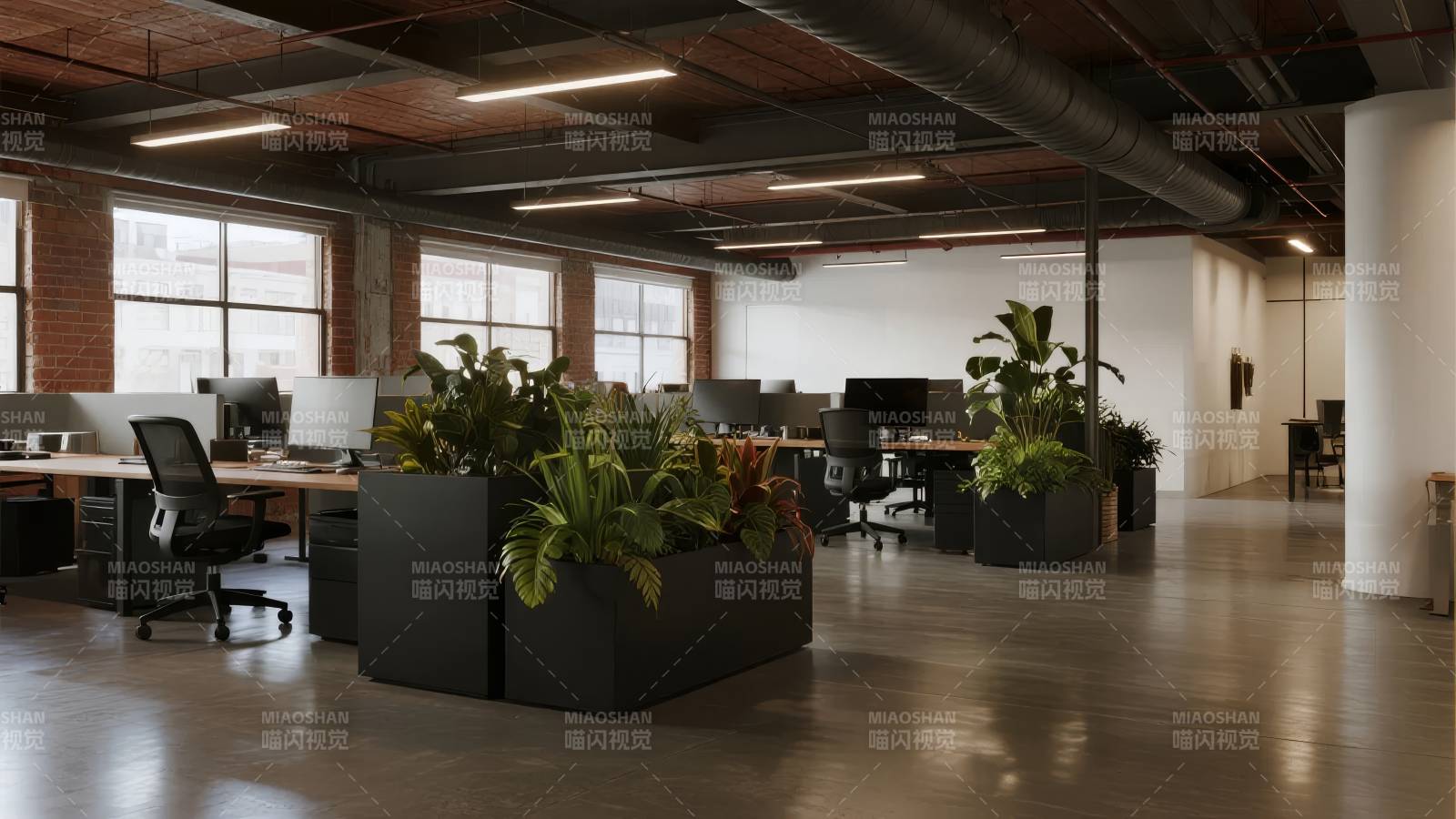 现代办公空间绿植点缀图片