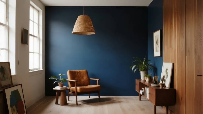 深蓝客厅静谧一角图片