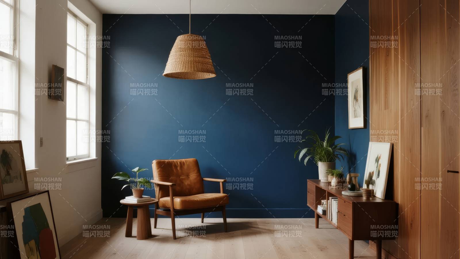 深蓝客厅静谧一角图片