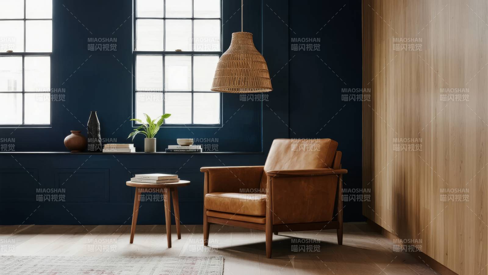 深蓝客厅静谧一角图片