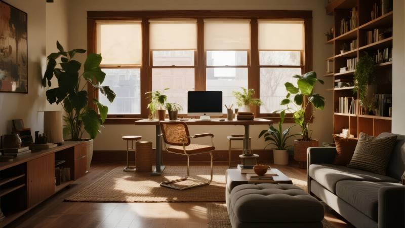 温馨阳光书房一角图片