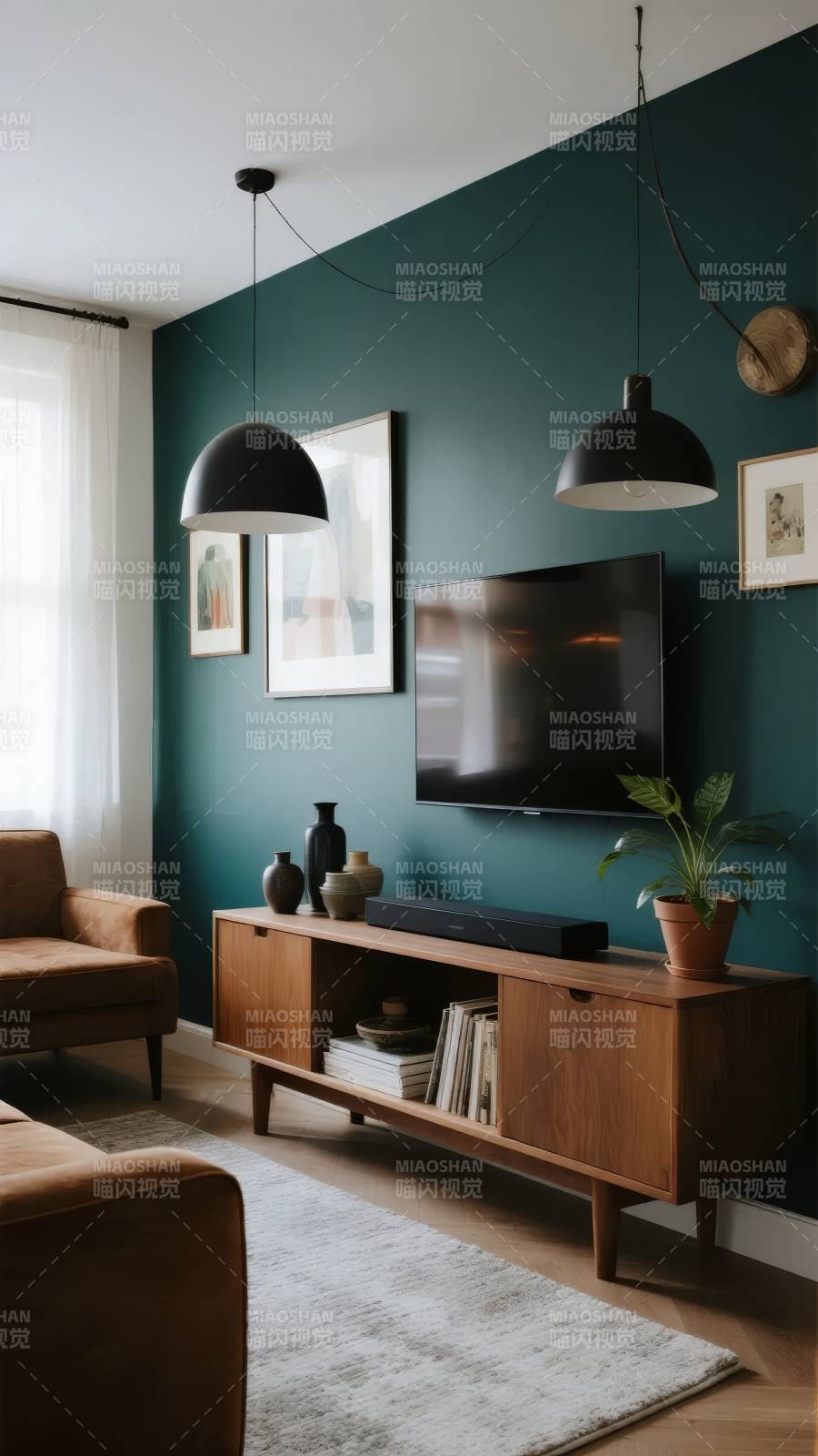 绿墙客厅现代风图片