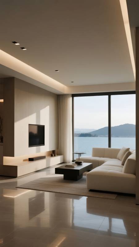 湖景现代客厅图片