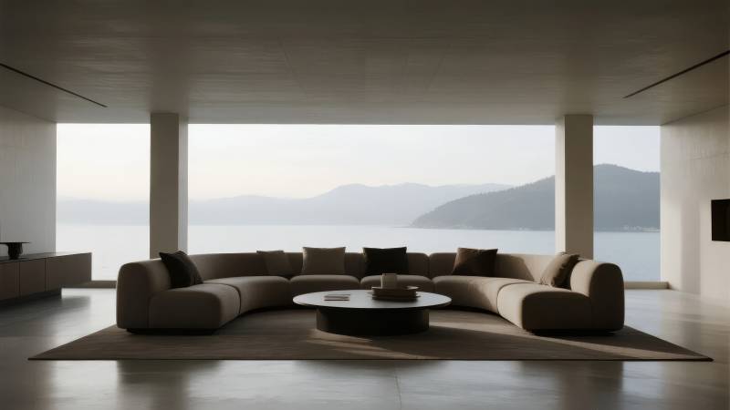 极简客厅海景图图片