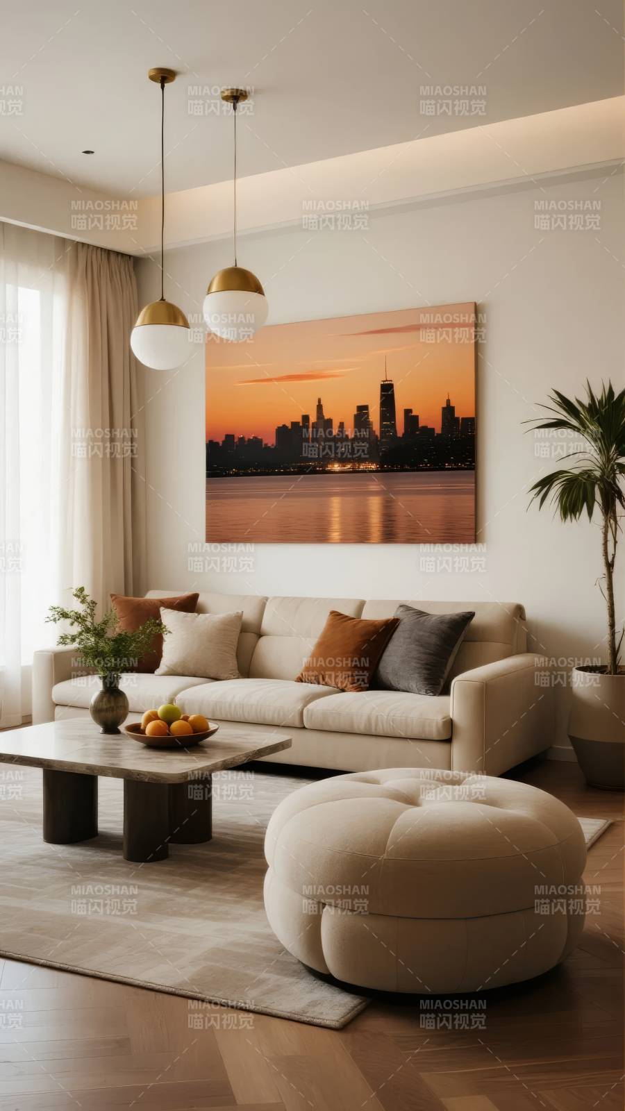 现代客厅温馨布置图片