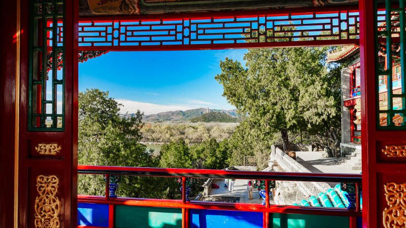 窗景山水画图片