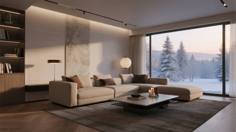 现代客厅雪景图图片