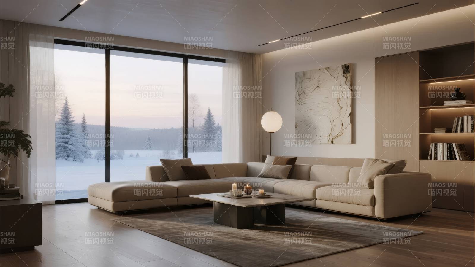 现代客厅雪景图图片