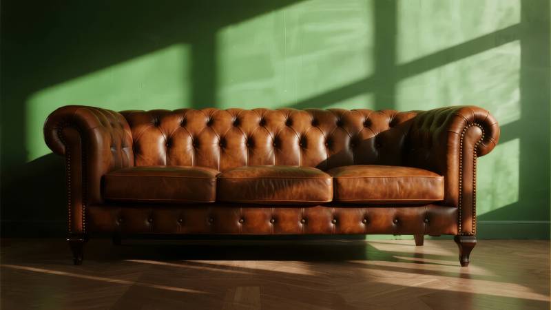 复古皮沙发静谧光影图片