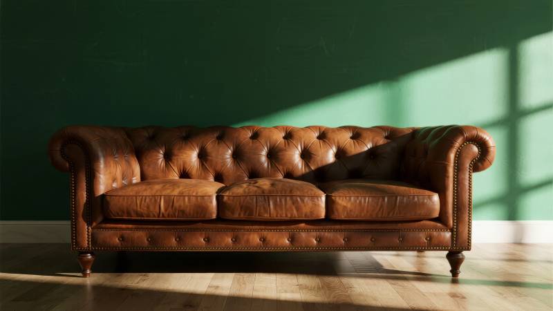 复古皮沙发静谧角落图片