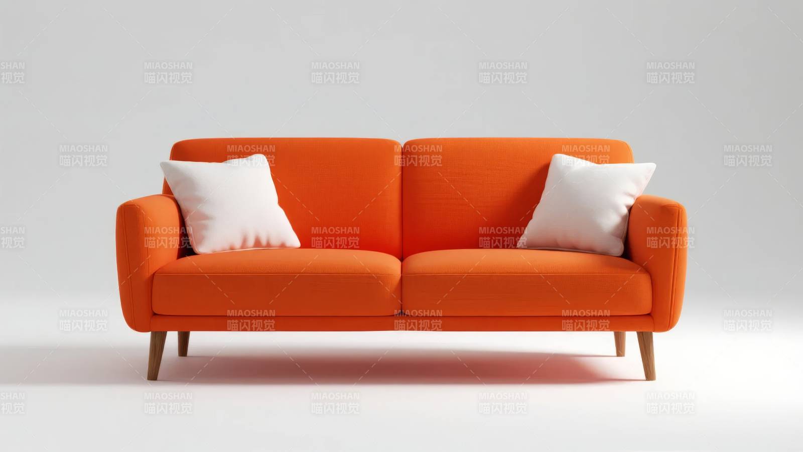 橙色沙发配白枕图片