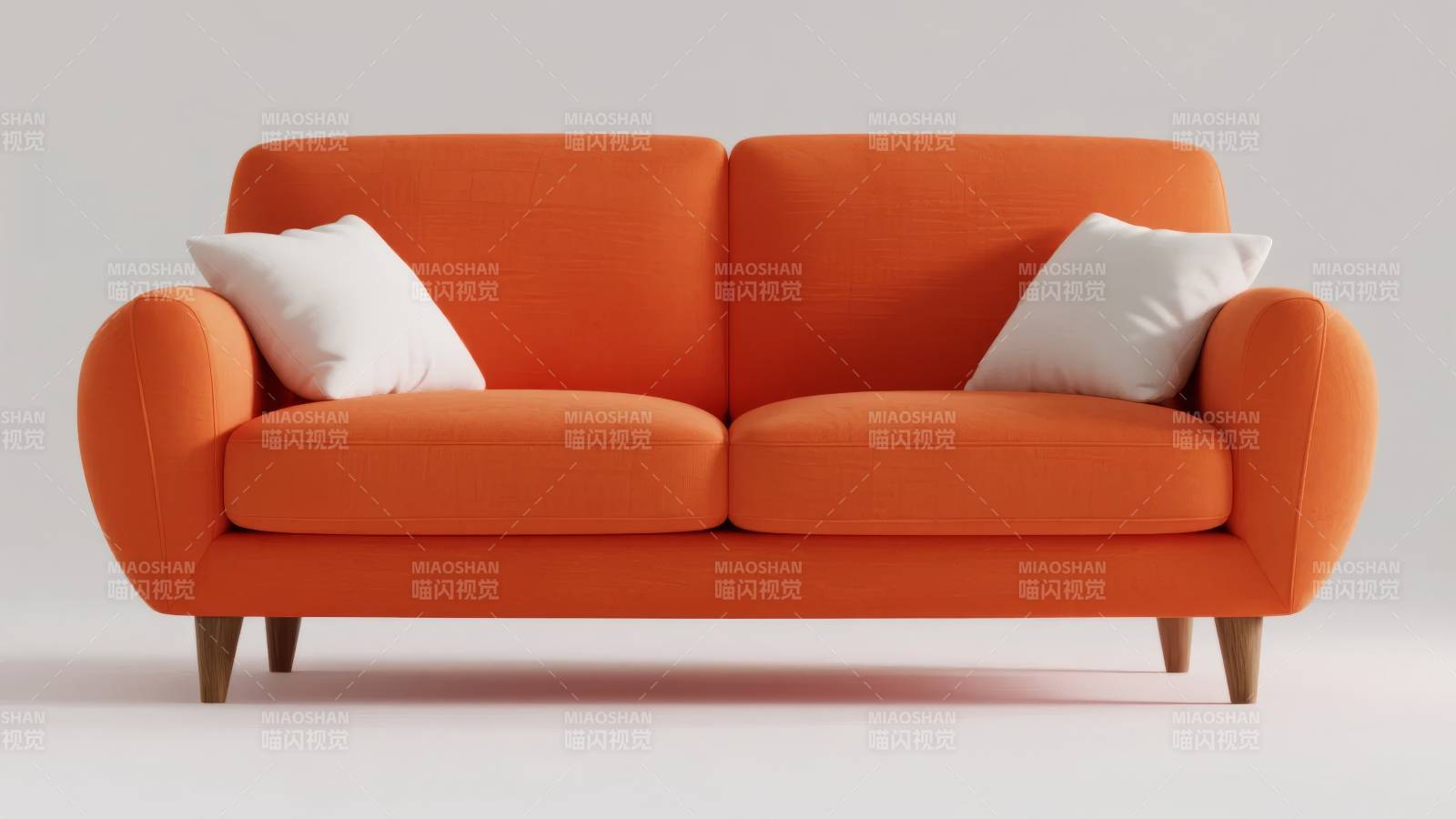 橙色沙发配白枕图片