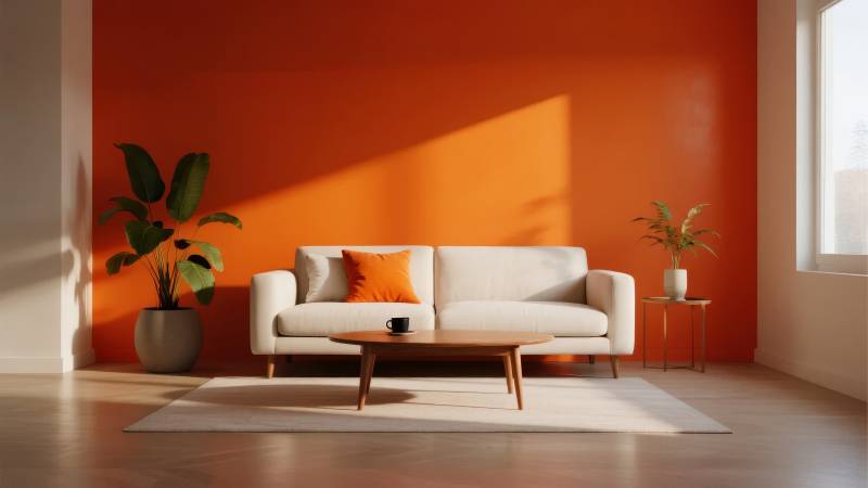 橙色客厅简约风图片