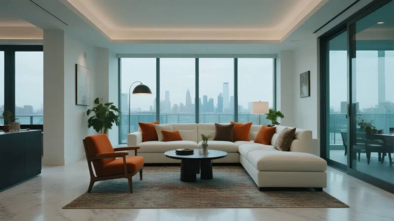 现代都市客厅美景图片