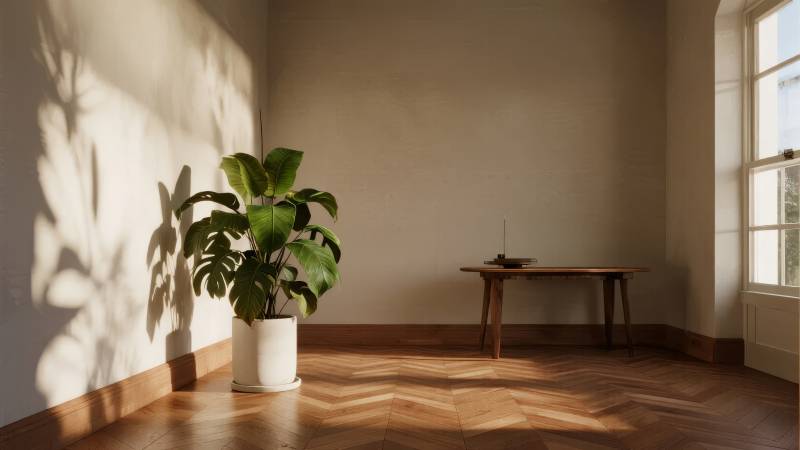 光影中的绿植角落图片