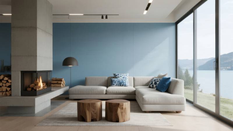 现代湖景客厅图片