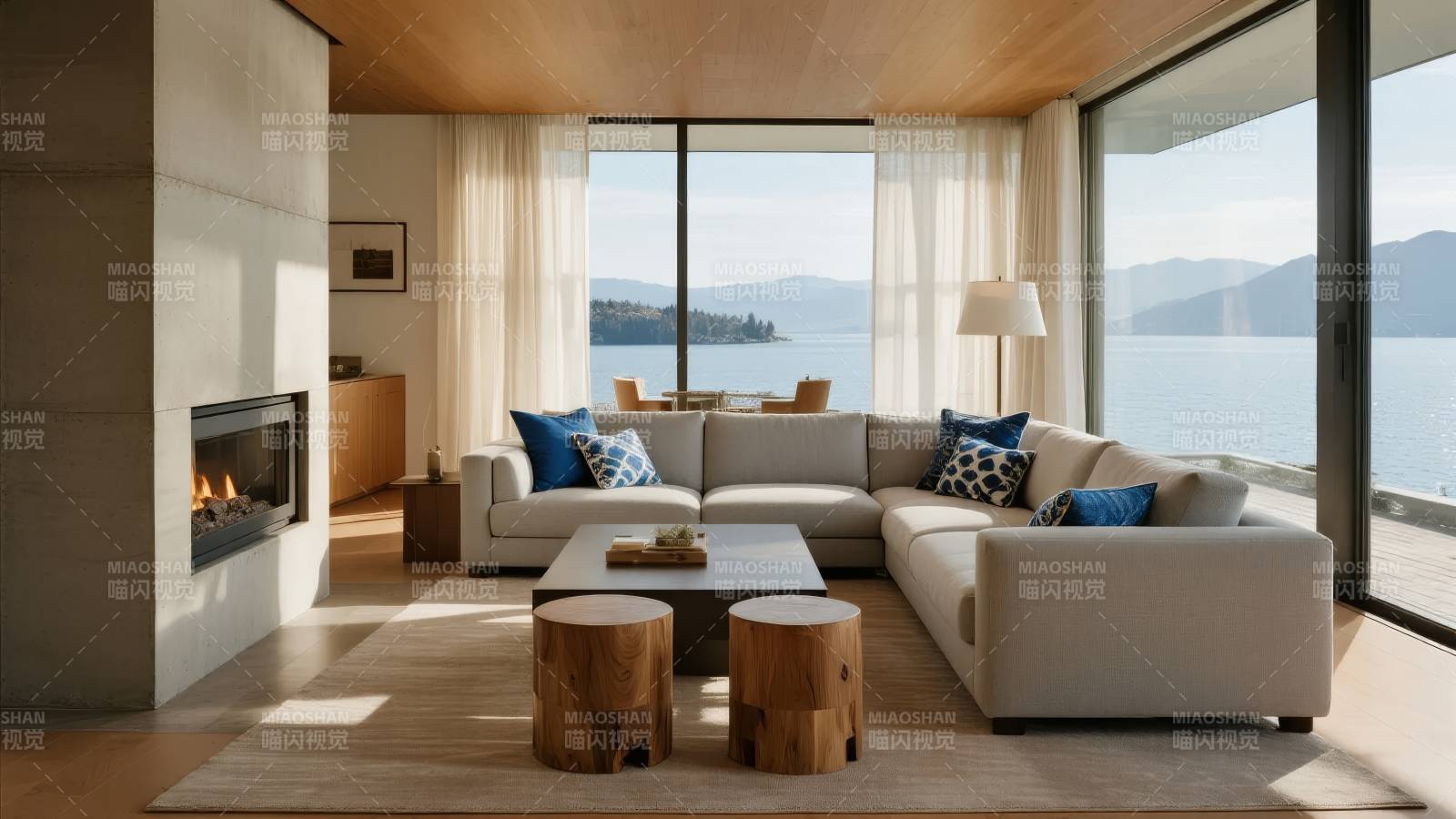 湖景现代客厅图片