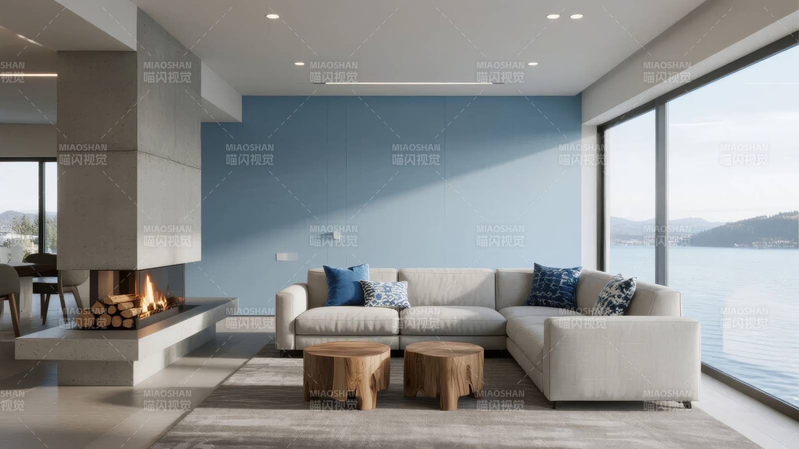 湖景现代客厅图片