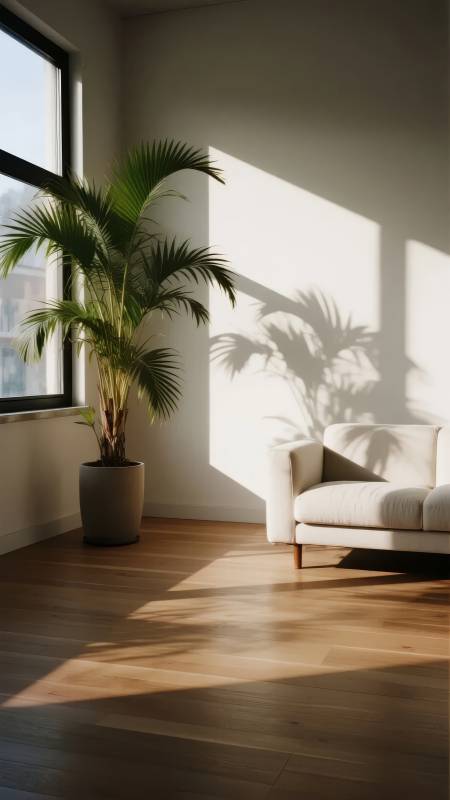 阳光下的绿植与沙发图片