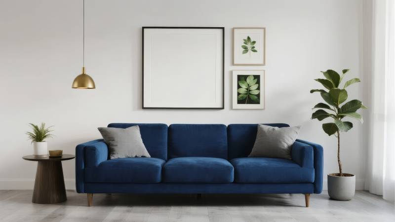 现代客厅蓝沙发图片